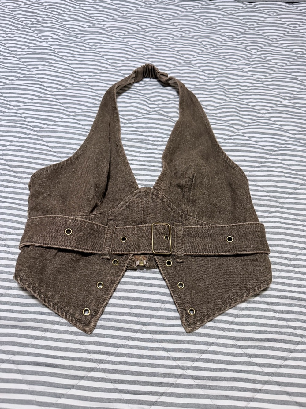 Windsor Brown Halter Belted Crop Top with Grommets